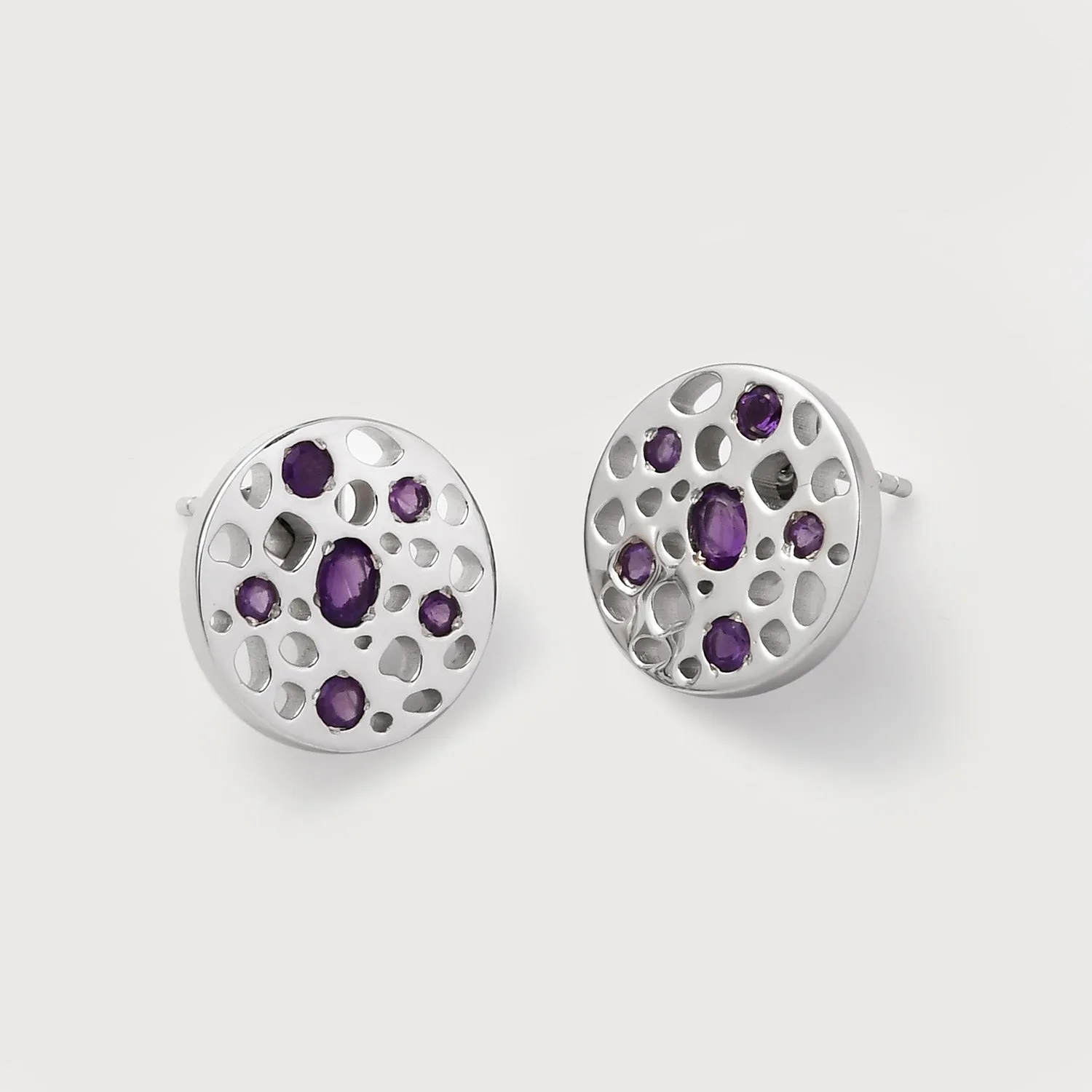 Allegro Loop Pendant with Amethyst   Lattice Disc Stud Earrings with Amethyst