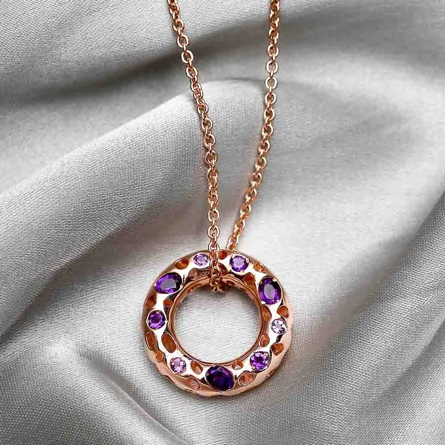 Allegro Loop Pendant with Amethyst   Lattice Disc Stud Earrings with Amethyst