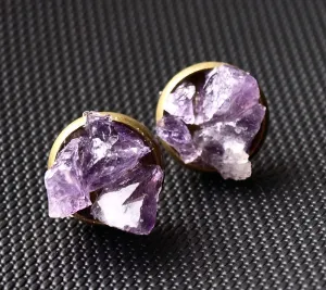 Amethyst Cluster Stud Earrings, Raw Amethyst Earrings