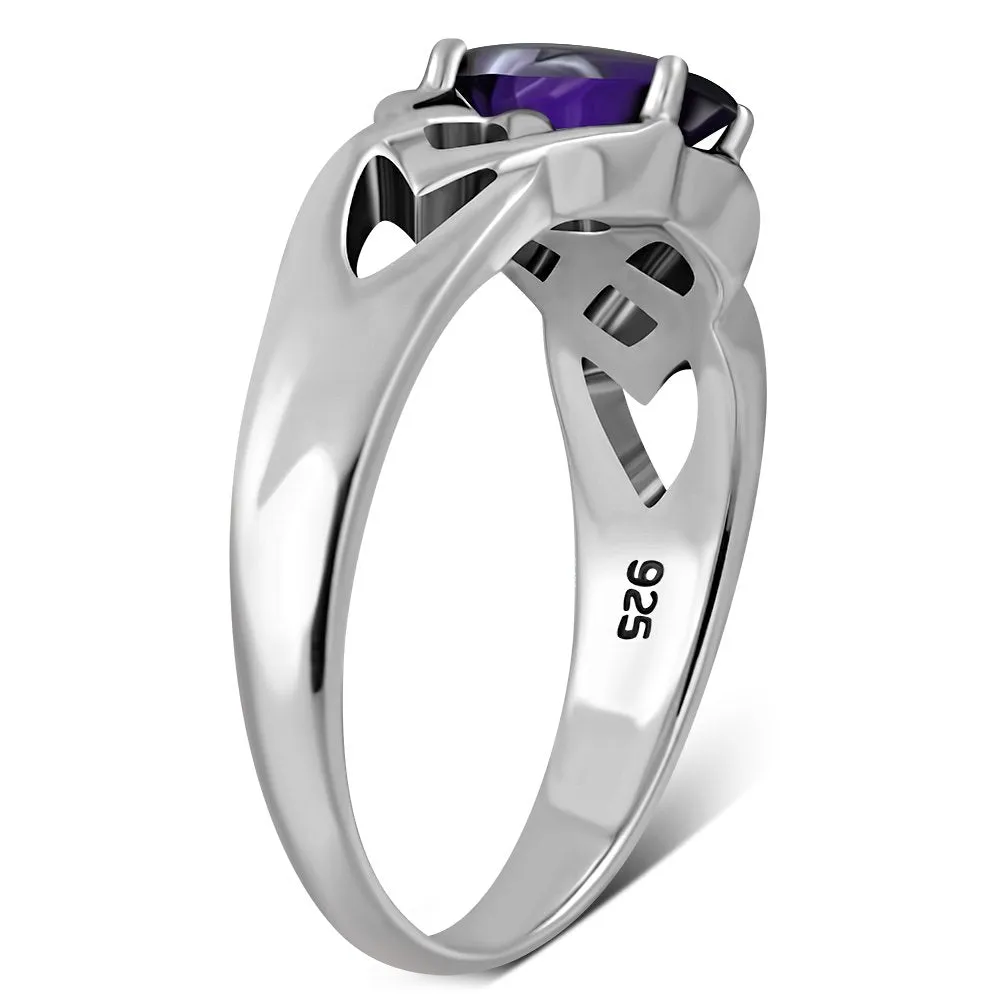 Amethyst CZ Celtic Knot Silver Ring