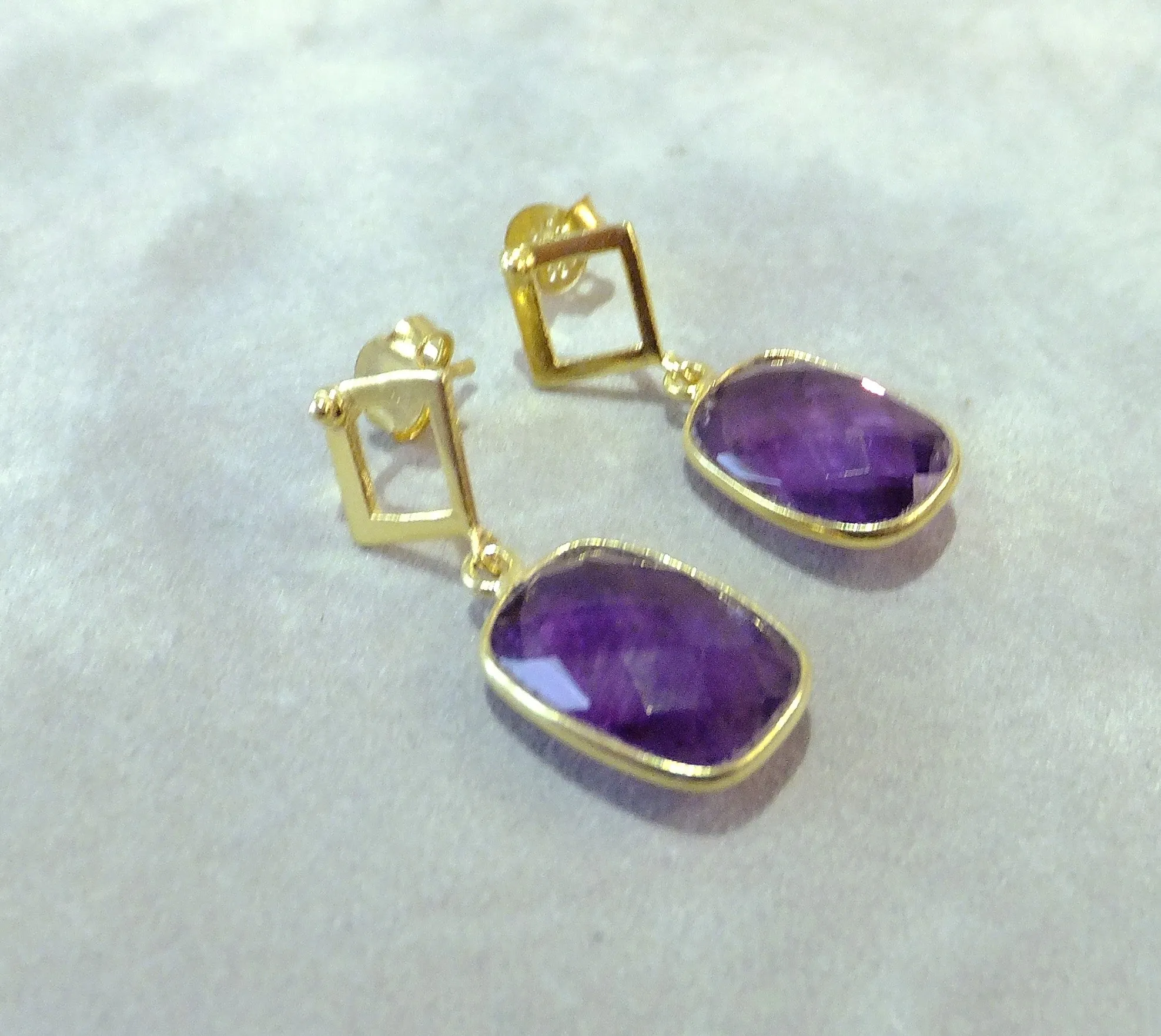 Amethyst Gemstone Golden Drop Earrings