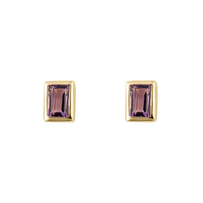 Amethyst Rectangle Step Cut Gold Plated Stud Earrings E6270M