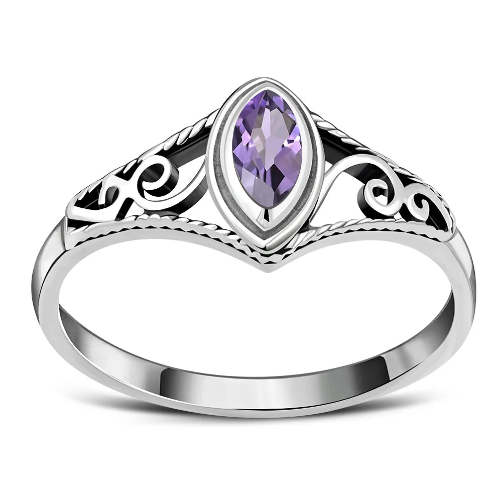 Amethyst Stone Ethnic Style Silver Ring