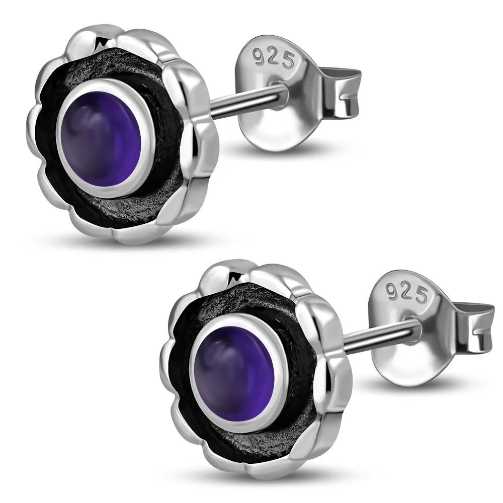 Amethyst Stone Sterling Silver Stud Earrings