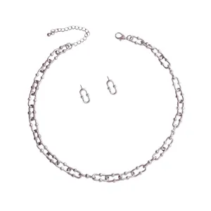 Anchor Chain Silver-Tone Earrings and Necklace: Elevate Your Style