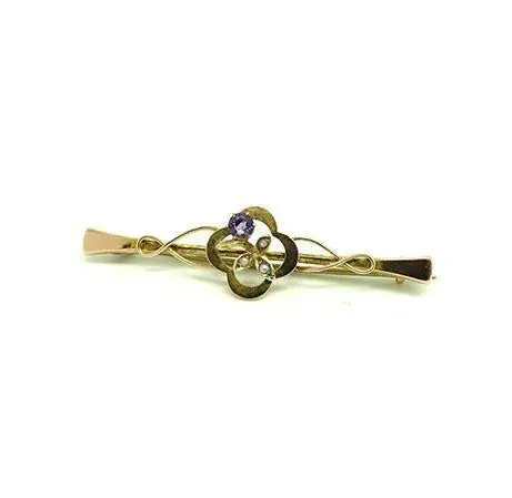 Antique Edwardian Amethyst & seed Pearl 9ct Gold Brooch