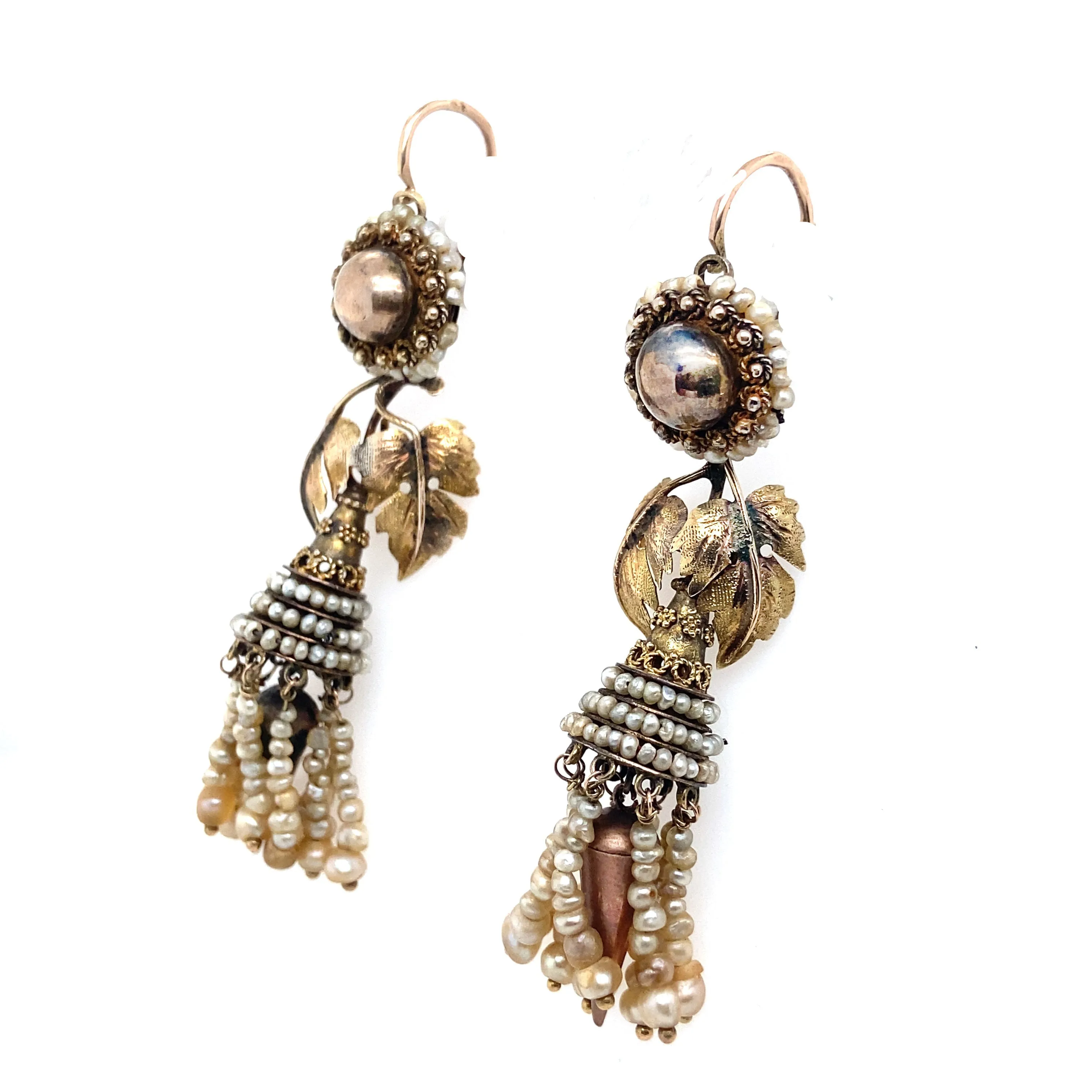 Antique gold and pearl tassel earrings