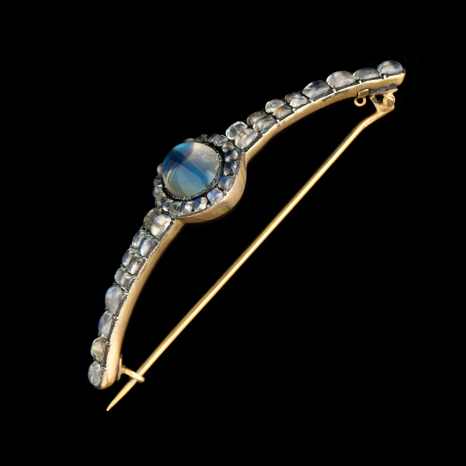 Antique Moonstone Silver Gold Pin