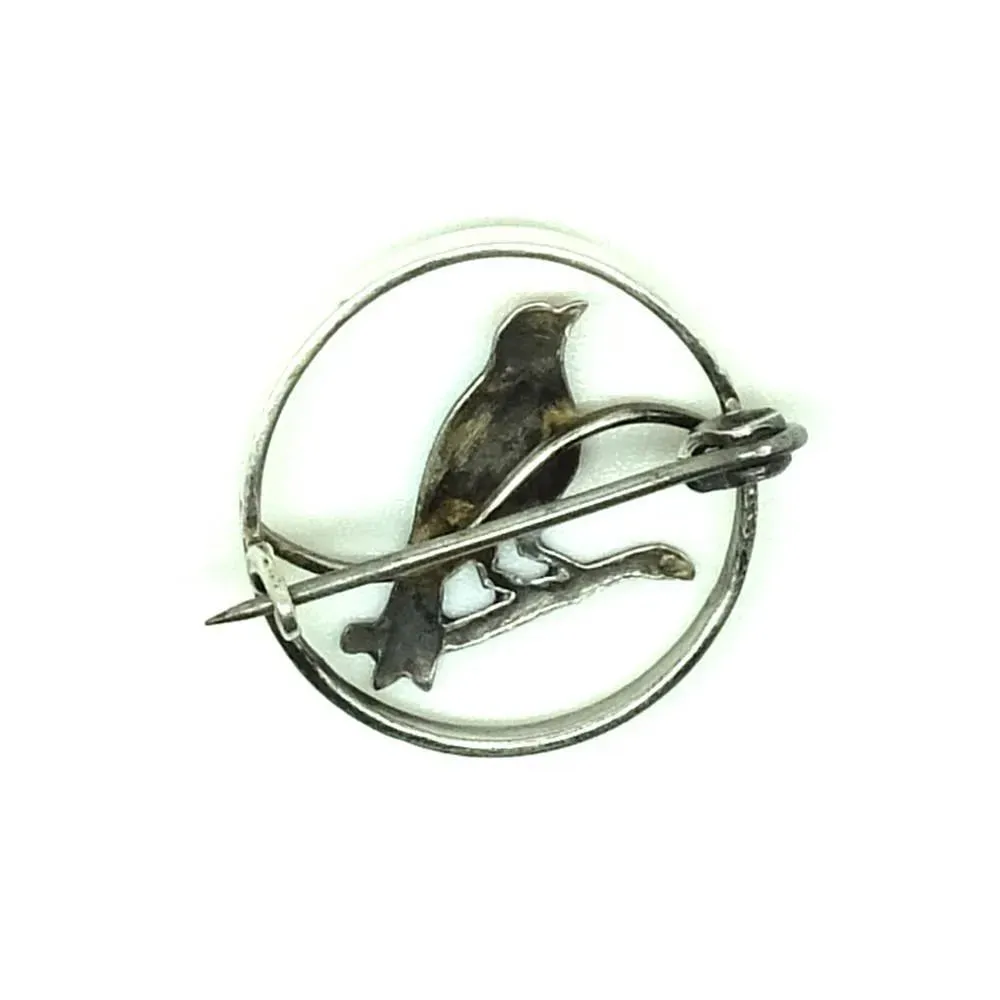 Antique Victorian 1850 Enamel Silver Bird Brooch