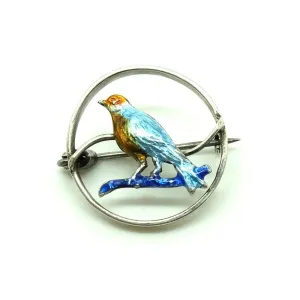 Antique Victorian 1850 Enamel Silver Bird Brooch