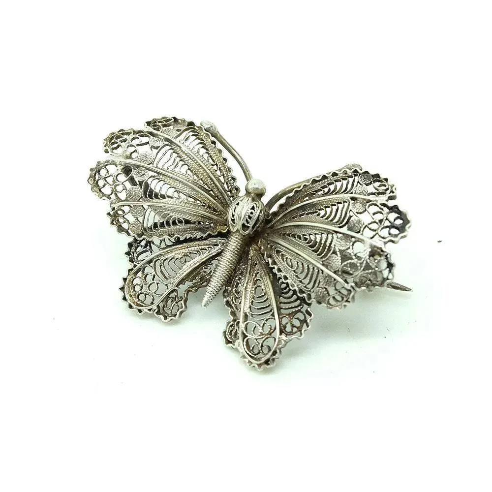 Antique Victorian Silver Filigree Butterfly Brooches