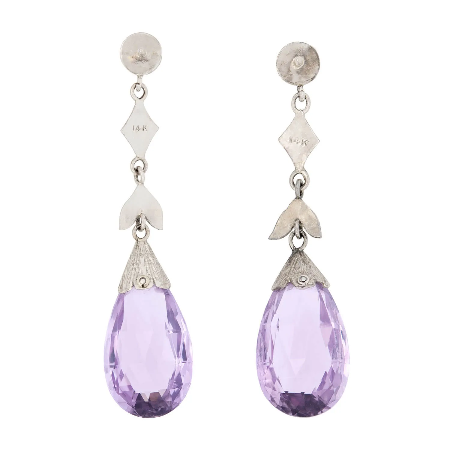 Art Deco 14k Amethyst Briolette Drop Earrings