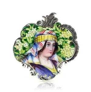 Art Nouveau Bohemian Enamel Lady Brooch