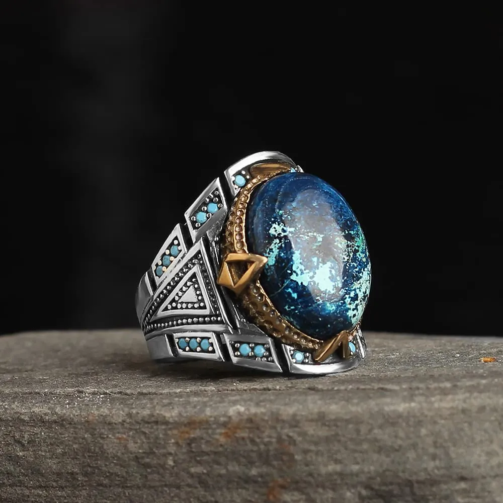 Azurite Stone Silver Man Ring-925k Silver Mens Ring-Handmade Mens Ring-Silver Rings for Men and Women-Natural Azurite Stone Ring