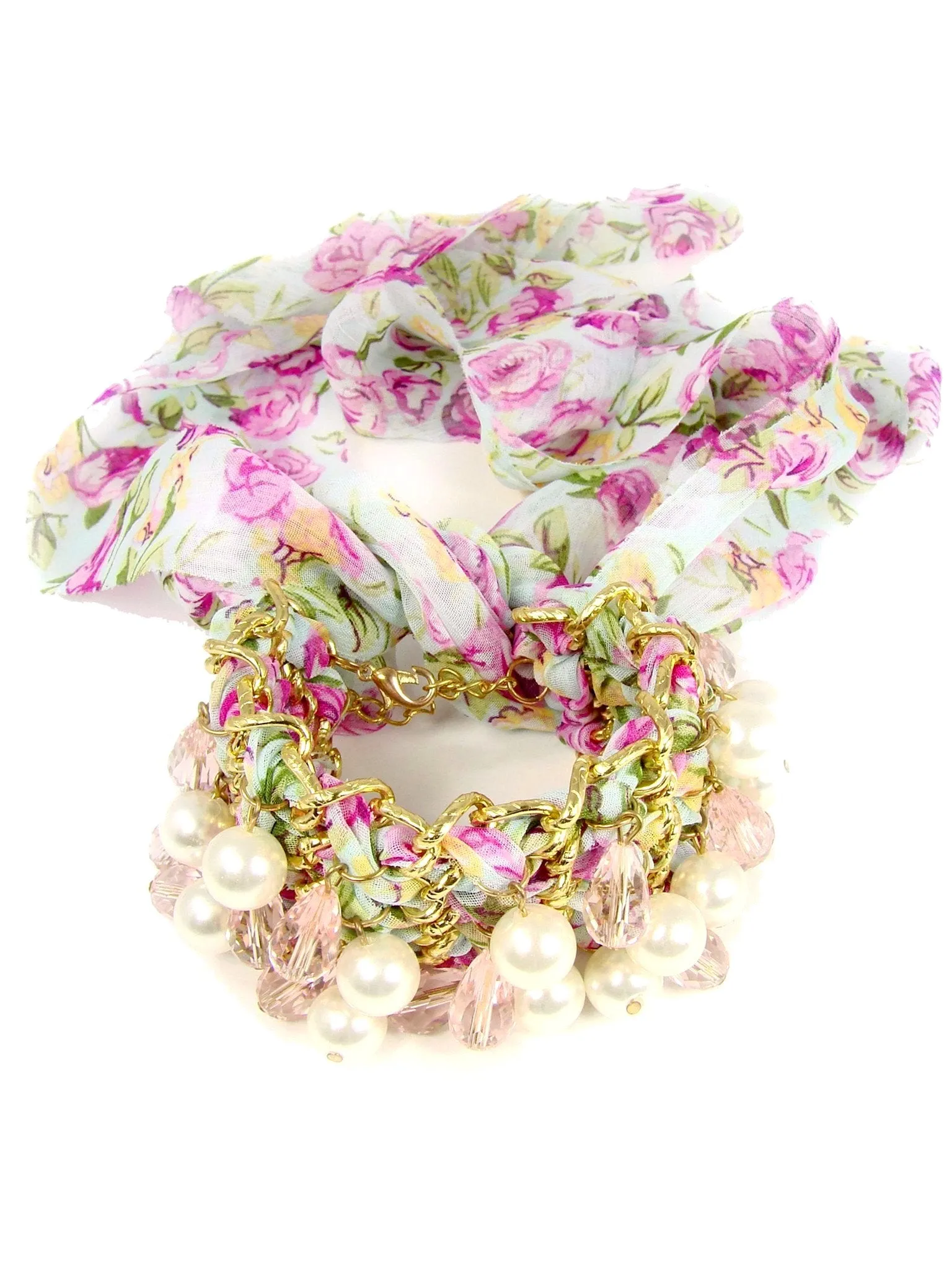 Beaded Fabric Choker Pink Floral Pattern Lace Choker Necklace