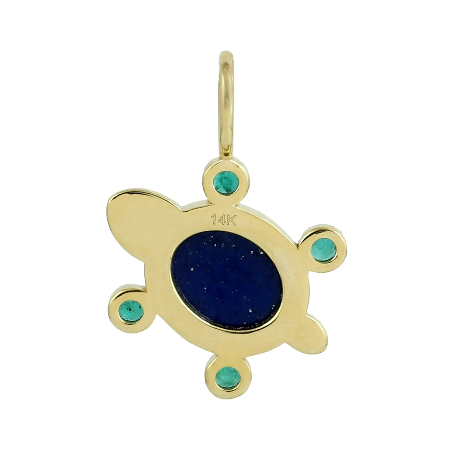 Bezel Set Oval Lapis Emerald Gemstone 14K Yellow Gold turtle Pendant Jewelry