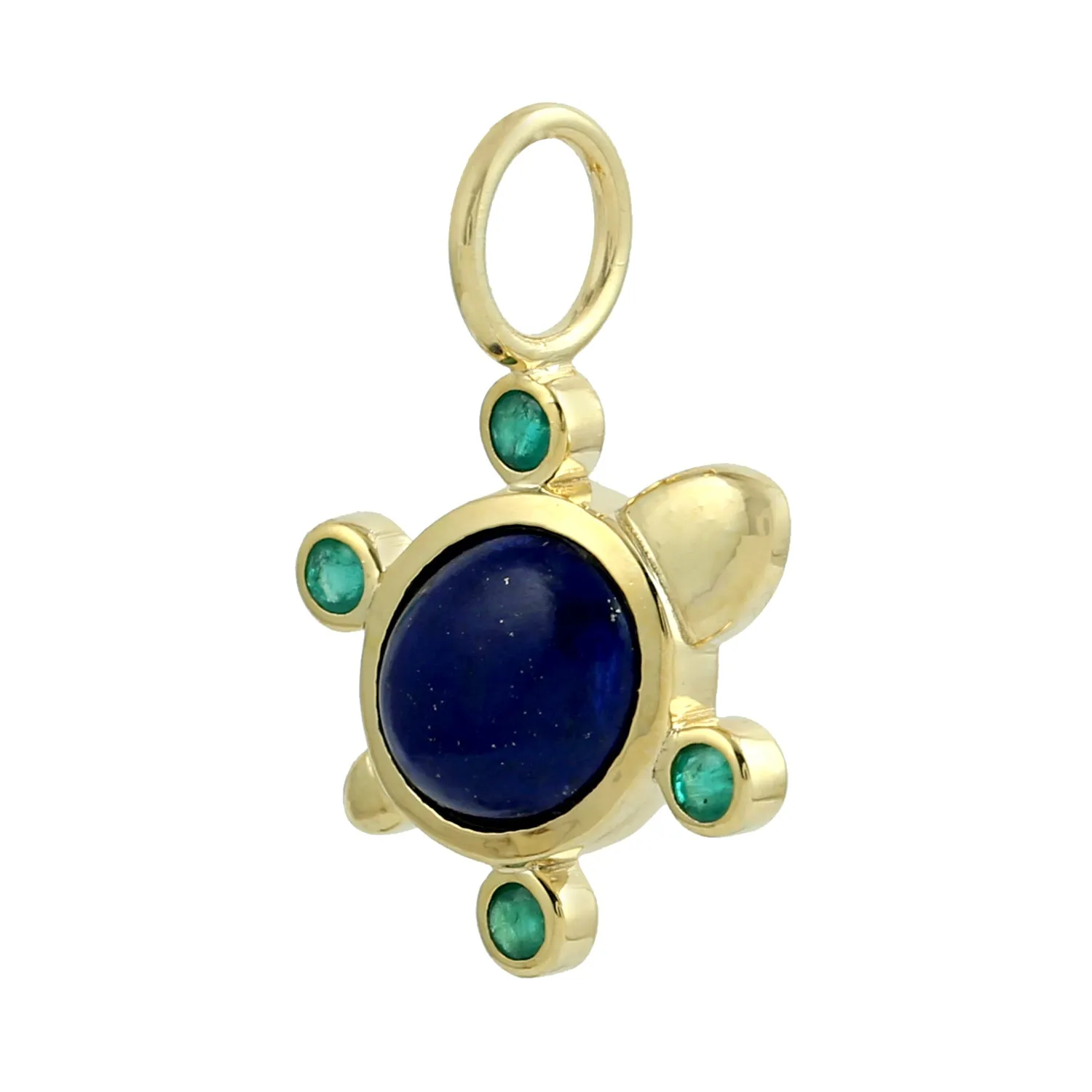 Bezel Set Oval Lapis Emerald Gemstone 14K Yellow Gold turtle Pendant Jewelry