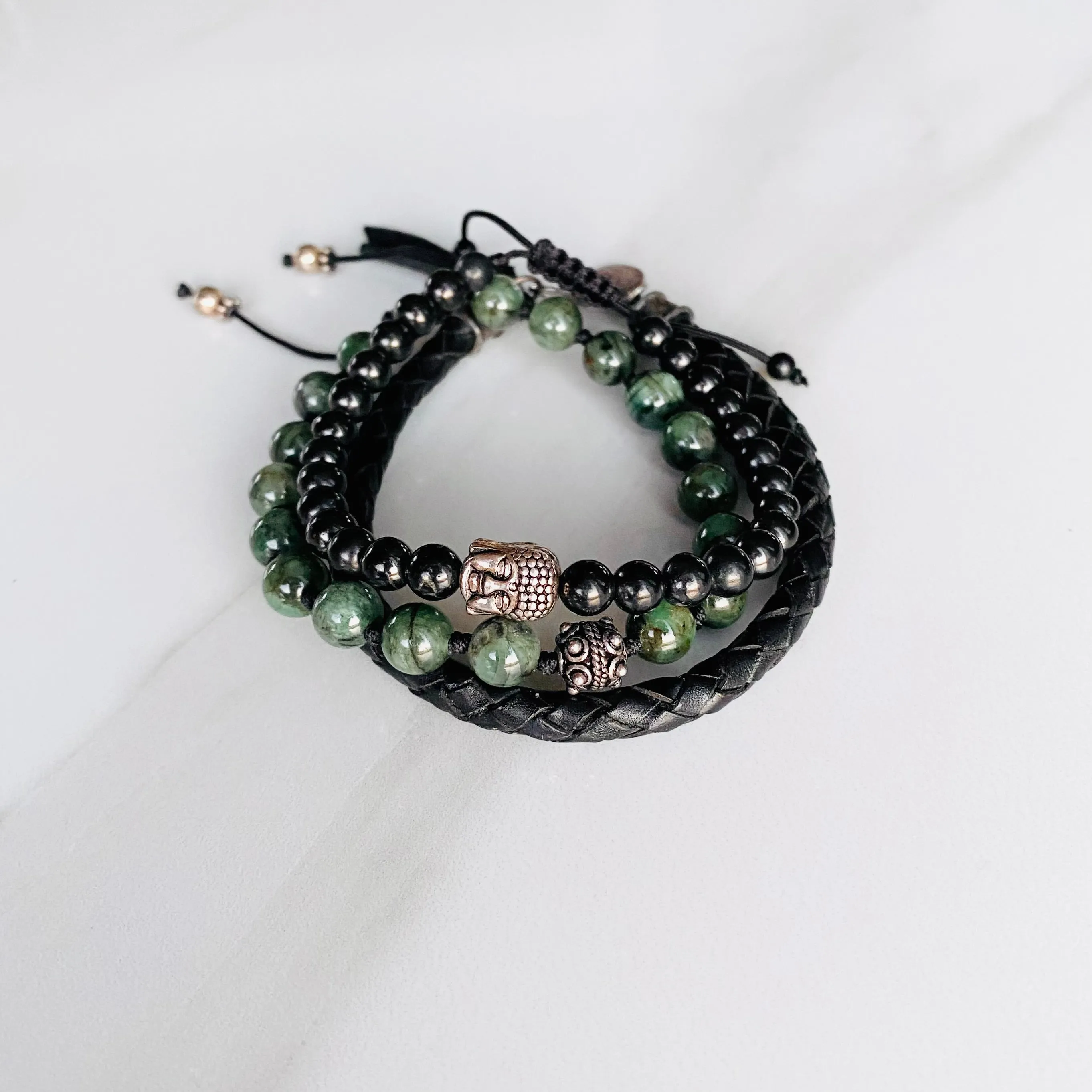 Black Bola Leather Bracelet with Om Charm