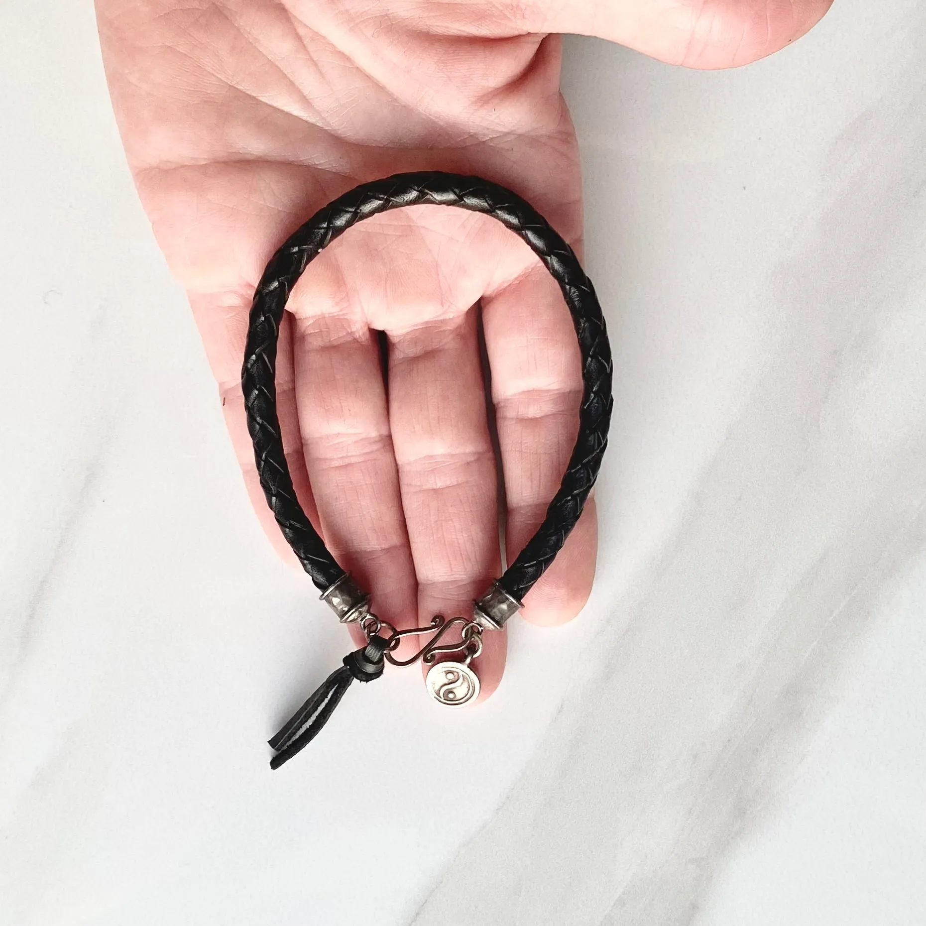 Black Bola Leather Bracelet with Om Charm