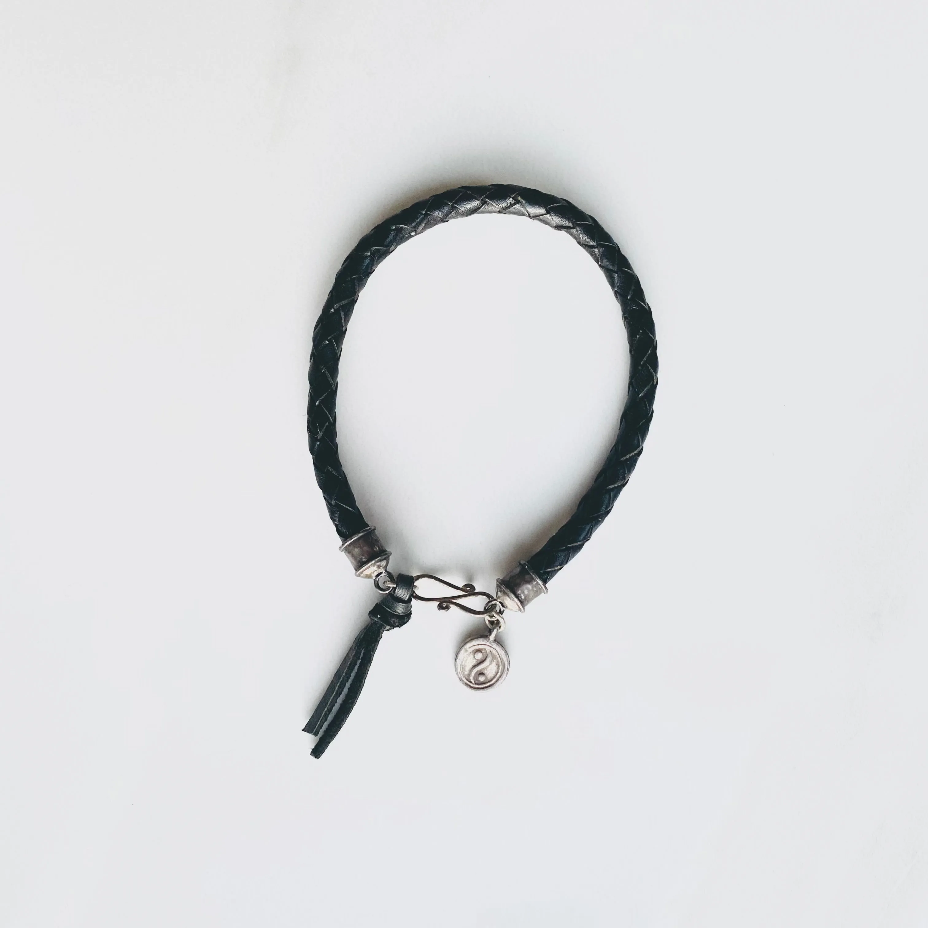 Black Bola Leather Bracelet with Om Charm