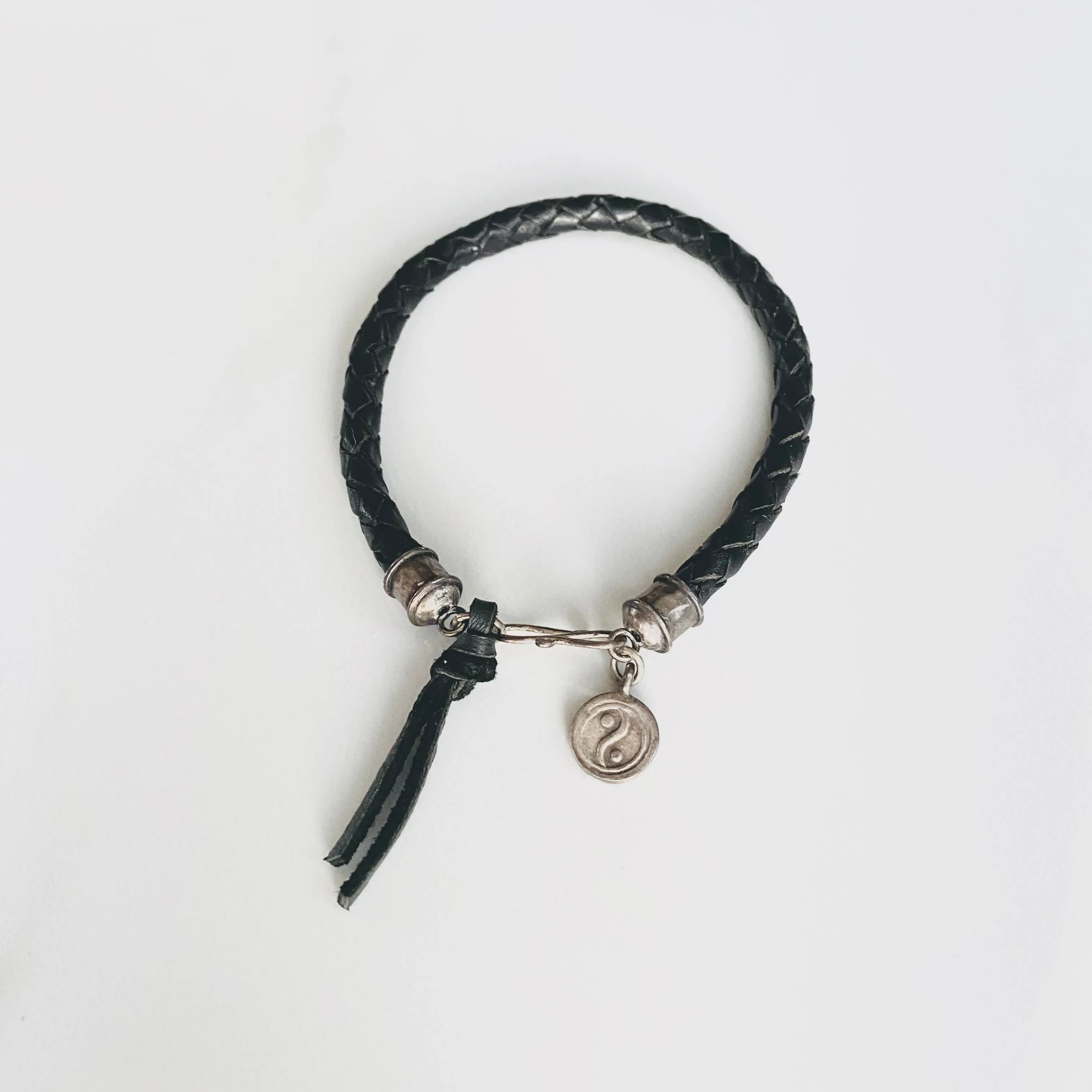 Black Bola Leather Bracelet with Om Charm