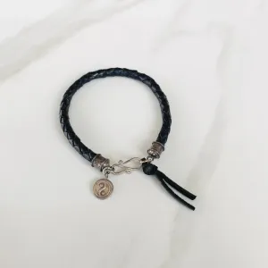 Black Bola Leather Bracelet with Om Charm