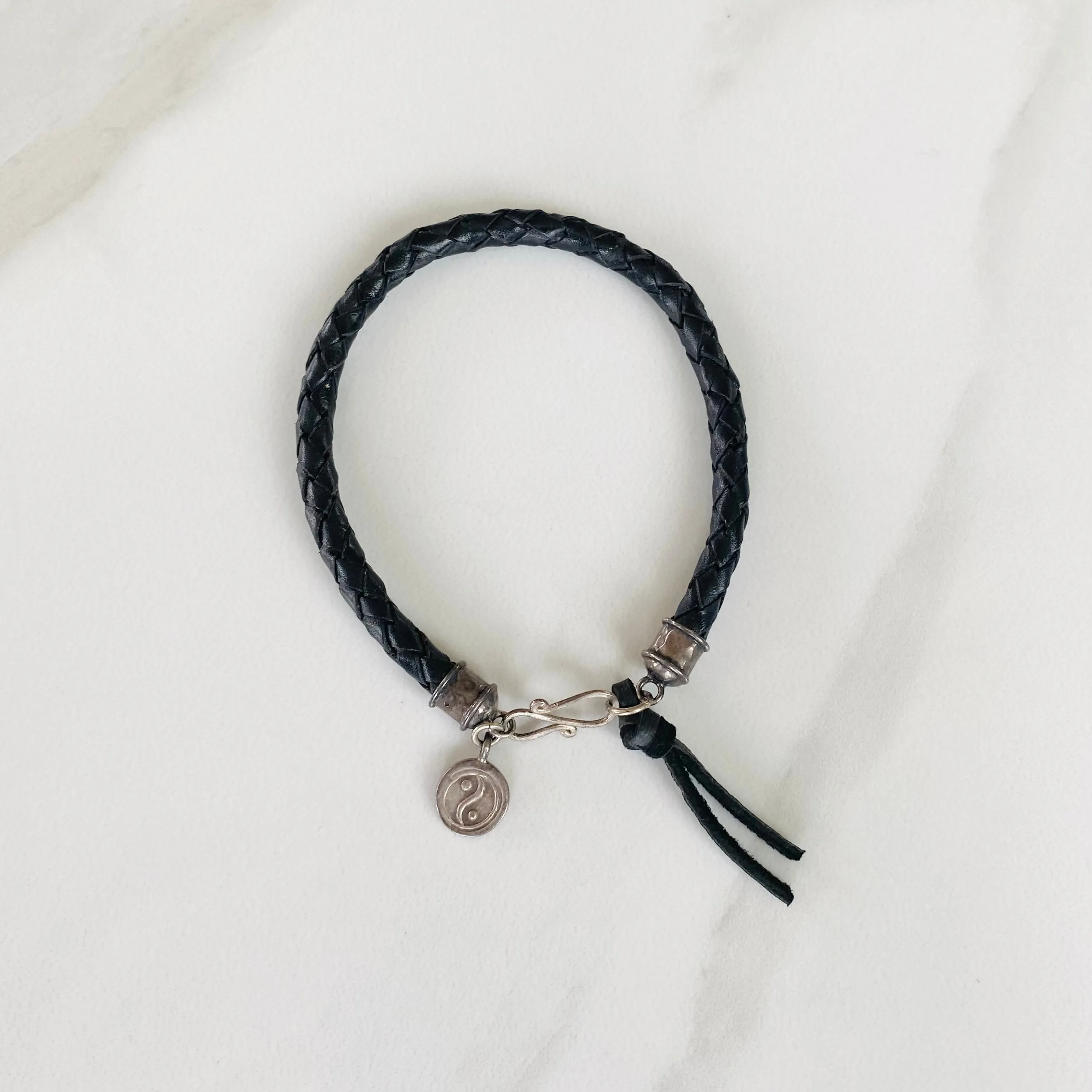 Black Bola Leather Bracelet with Om Charm