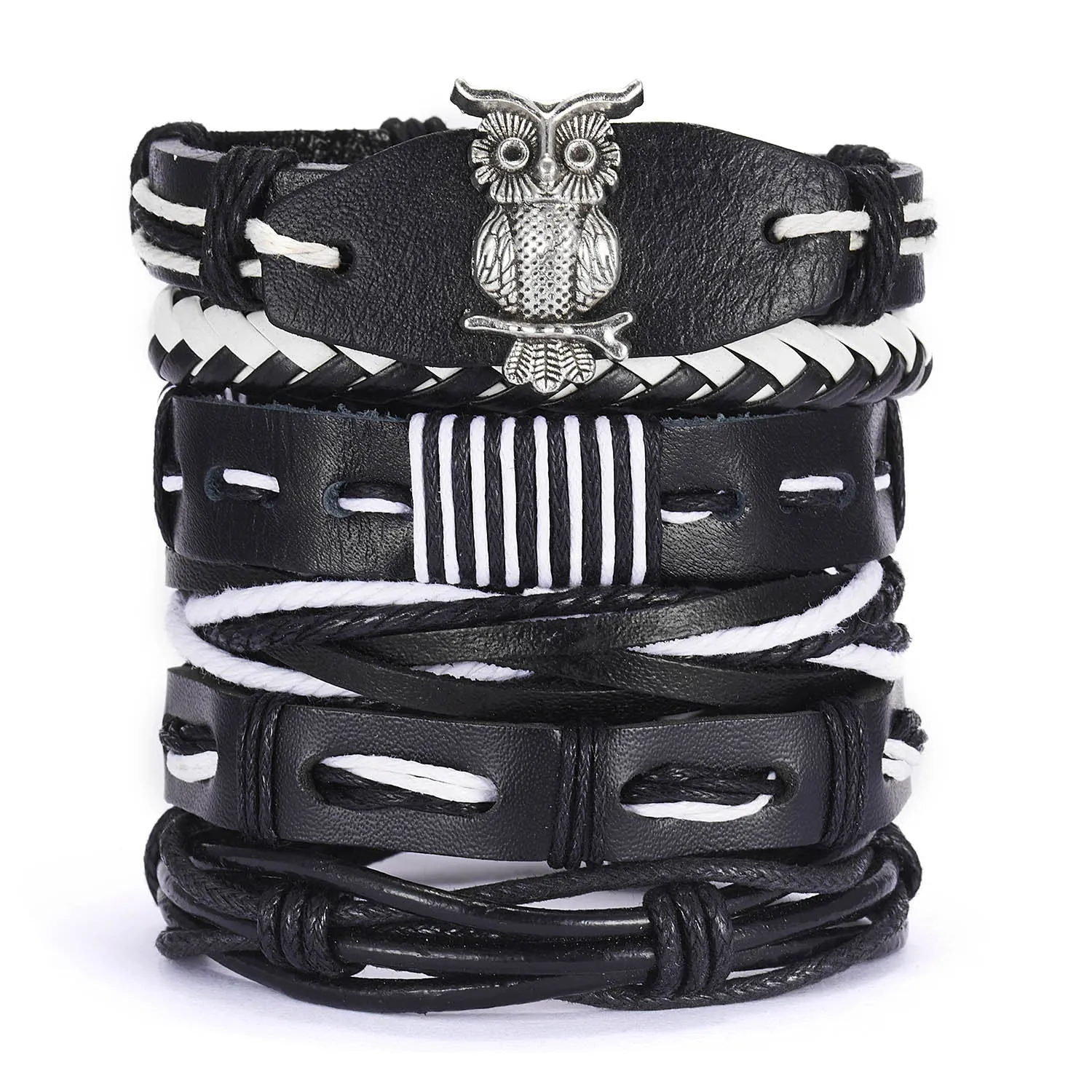 Black Men's Leather Bracelet Creative Simple Feathers