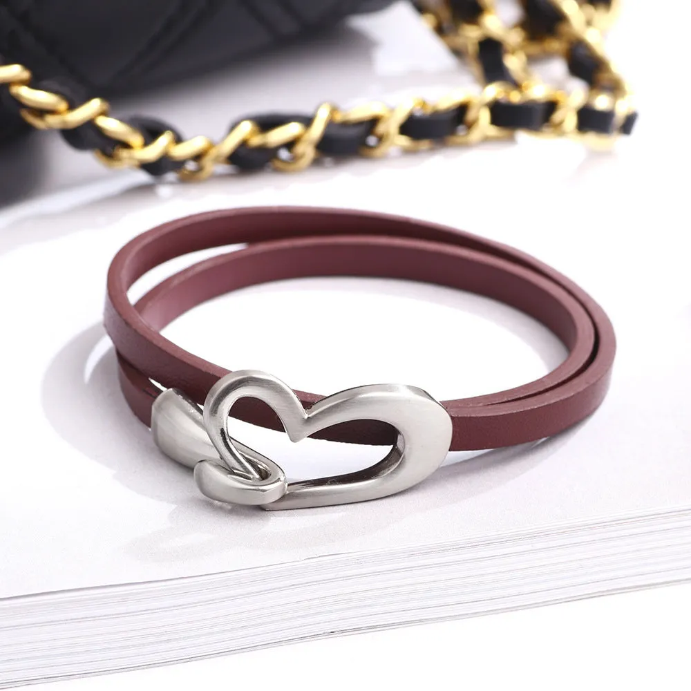 Black Simple Love Leather Charm Bracelet For Women's Simple Blank Design Amazing Width Bracelet & Bracelet