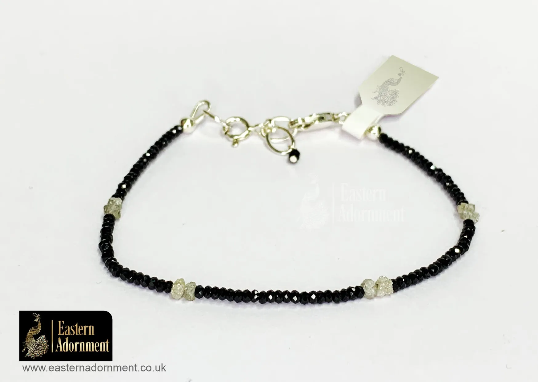 Black Spinel & Herkimer Diamond Micro Cut Bead Bracelet