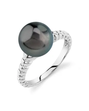 Black Tahitian Pearl Echo Solitaire Ring