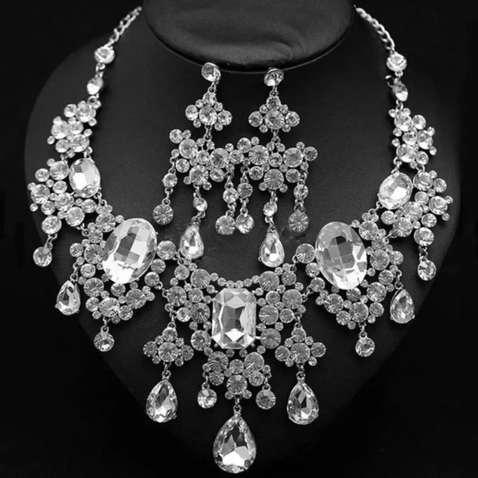 Bling Brides Gorgeous Large Rhinestone Crystal Bridal Tiara Necklace Earring Set