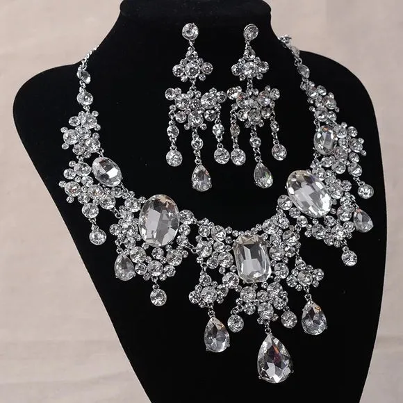 Bling Brides Gorgeous Large Rhinestone Crystal Bridal Tiara Necklace Earring Set