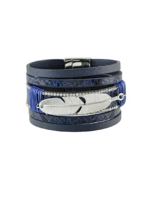 Blue Multilayer Blue Black Pu Leather Wrap Bracelets