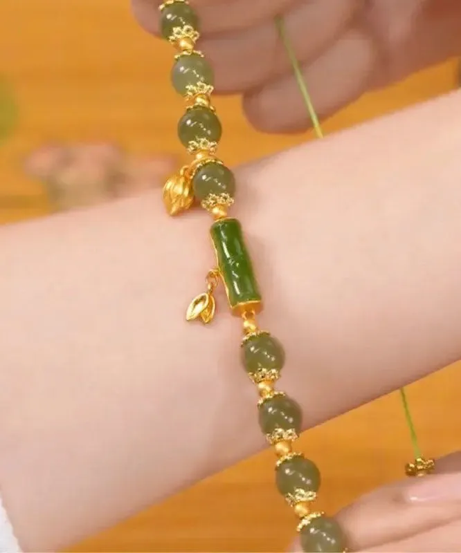 Boho Green Jade Bamboo Charm Bracelet ML0596