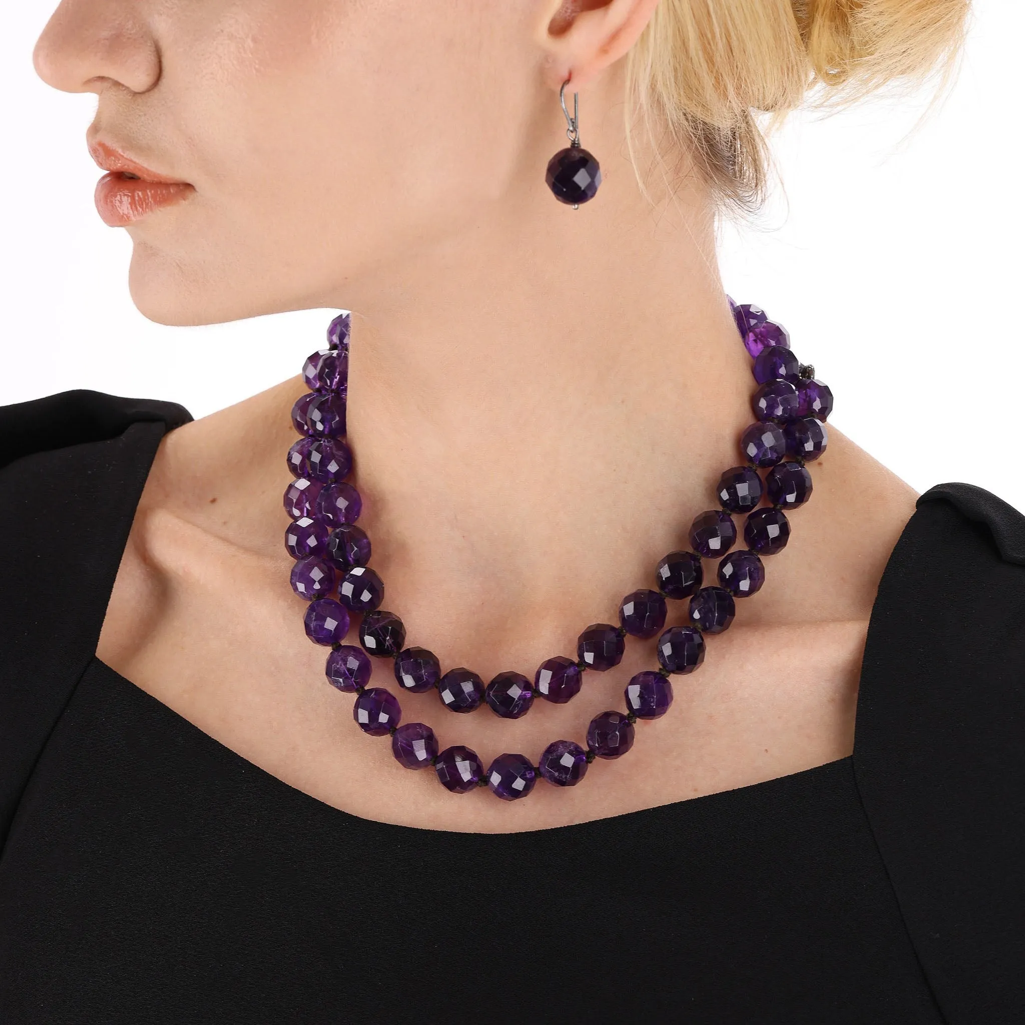 Bottega Veneta Amethyst Beaded Necklace & Matching Earrings Set