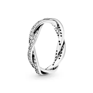 Braided pave silver ring with cubic zirconia