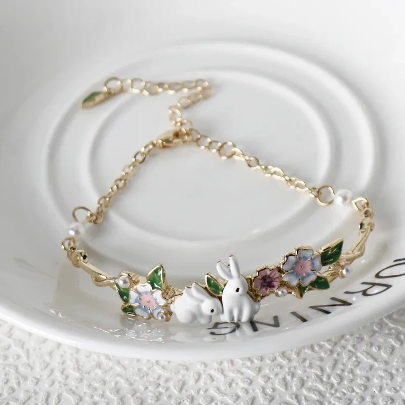 Bunny Rabbits Enamel Charm Bracelet