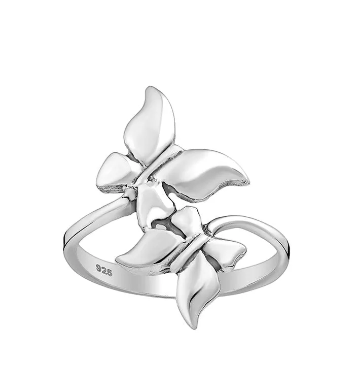 Butterfly ring Sterling Silver Luxury Two Butterfly Hypoallergenic Tarnish Free Waterproof Womens's Fine Jewelry KESLEY