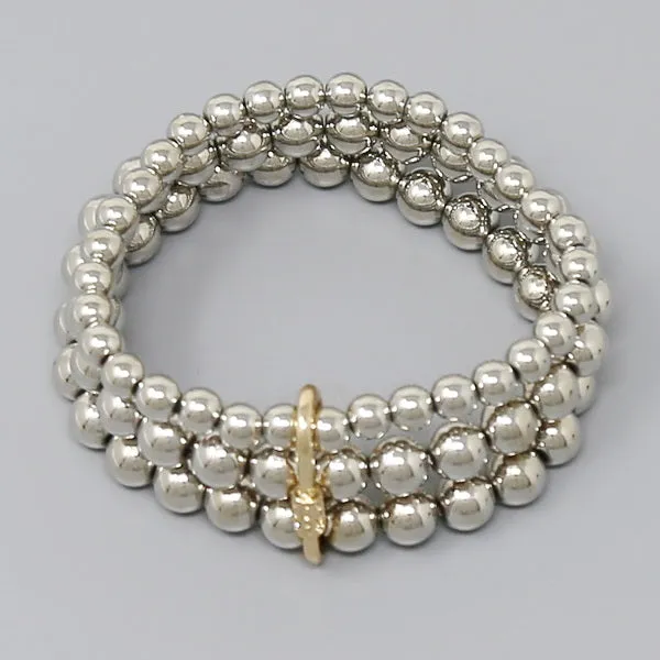 Carabiner Link Detail Beaded Stretch Bracelet