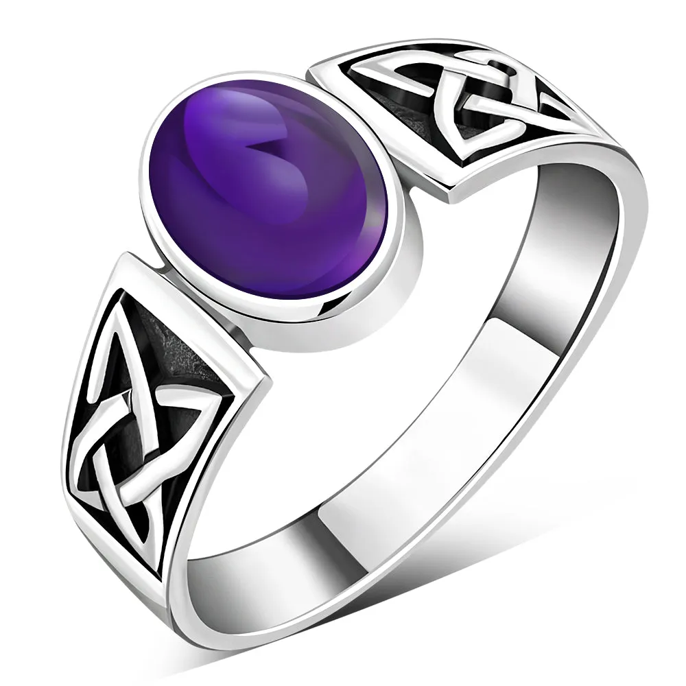 Celtic Amethyst Stone Sterling Silver Ring