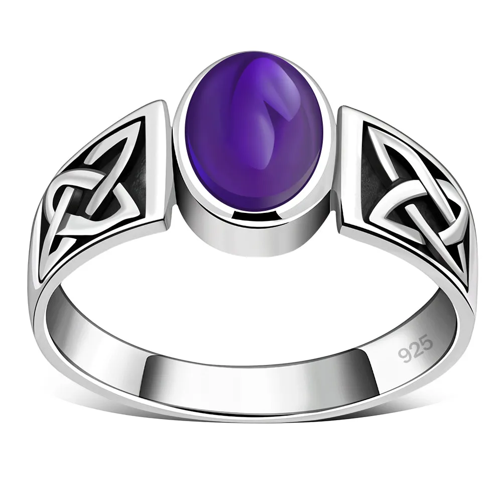 Celtic Amethyst Stone Sterling Silver Ring