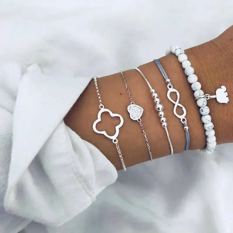 Chic Geometric Bracelet and Bangle Sets for Women with Vintage Star Map, Hand Heart Charm, Beads, Chains – Trendy Fashion Jewelry Accessories