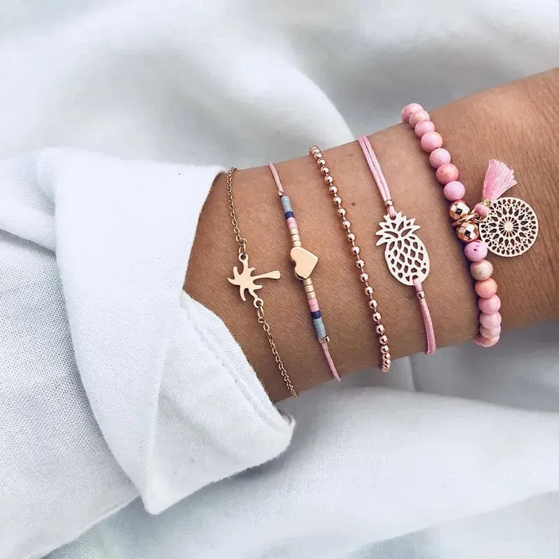 Chic Geometric Bracelet and Bangle Sets for Women with Vintage Star Map, Hand Heart Charm, Beads, Chains – Trendy Fashion Jewelry Accessories