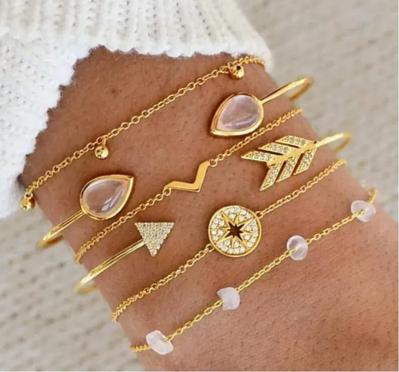 Chic Geometric Bracelet and Bangle Sets for Women with Vintage Star Map, Hand Heart Charm, Beads, Chains – Trendy Fashion Jewelry Accessories