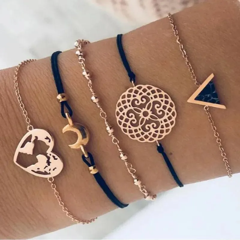 Chic Geometric Bracelet and Bangle Sets for Women with Vintage Star Map, Hand Heart Charm, Beads, Chains – Trendy Fashion Jewelry Accessories