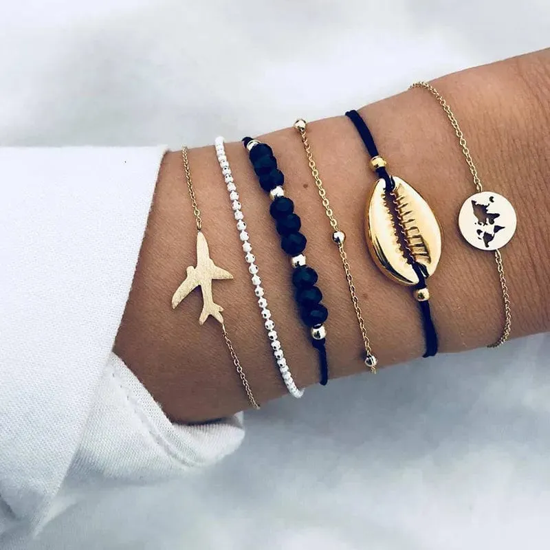 Chic Geometric Bracelet and Bangle Sets for Women with Vintage Star Map, Hand Heart Charm, Beads, Chains – Trendy Fashion Jewelry Accessories