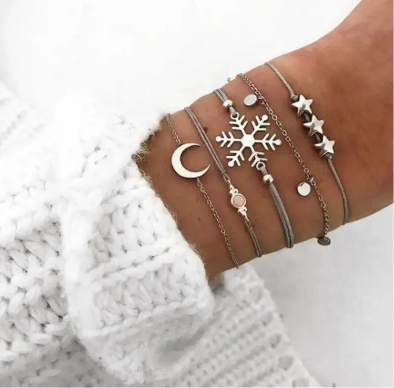 Chic Geometric Bracelet and Bangle Sets for Women with Vintage Star Map, Hand Heart Charm, Beads, Chains – Trendy Fashion Jewelry Accessories