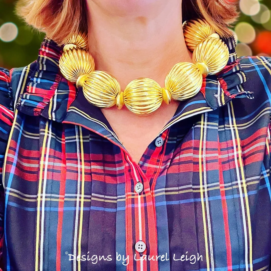 Chunky Textured Gold Bead Statement Necklace