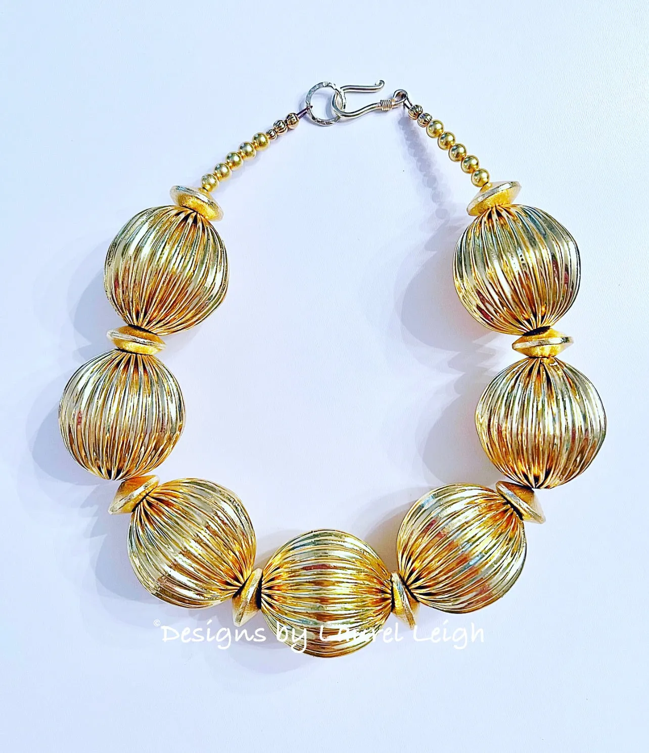 Chunky Textured Gold Bead Statement Necklace